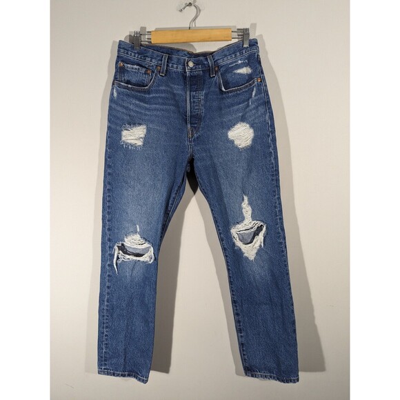 Levi's Jeans 501 Original High Rise Distressed Straight Leg Women Size 31 - Picture 1 of 9